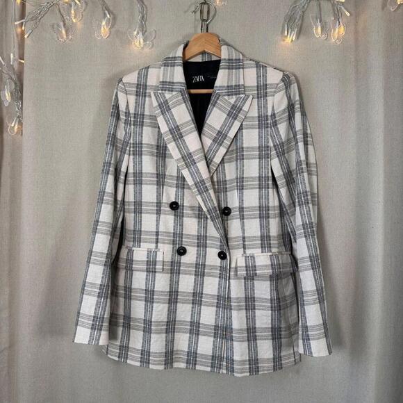 ZARA Plaid Double-Breasted Blazer | Oversized Check Jacket | 70s Revival Size S - Picture 6 of 16